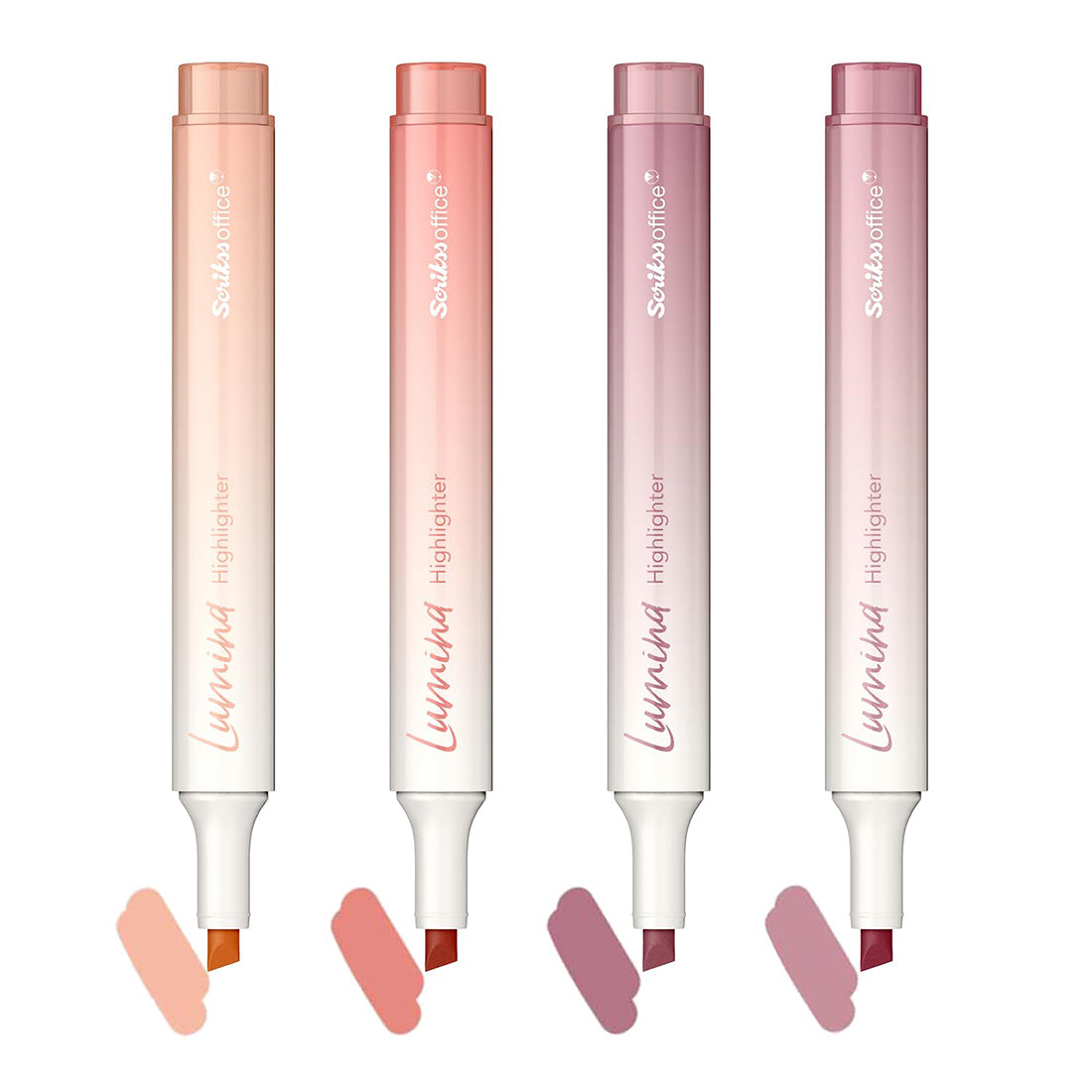 Scrikss Lumina Highlighter Pen for Highlighting Calligraphy Journaling Note Taking | Lotus Pink Pastel Shades | Set of 4 | Chisel Tip | Quick-Drying Ink | Water-Based Ink