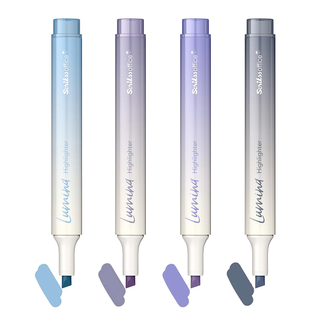 Scrikss Lumina Highlighter Pen for Highlighting Calligraphy Journaling Note Taking | Lilac Pastel Shades | Set of 4 | Chisel Tip | Quick-Drying Ink | Water-Based Ink