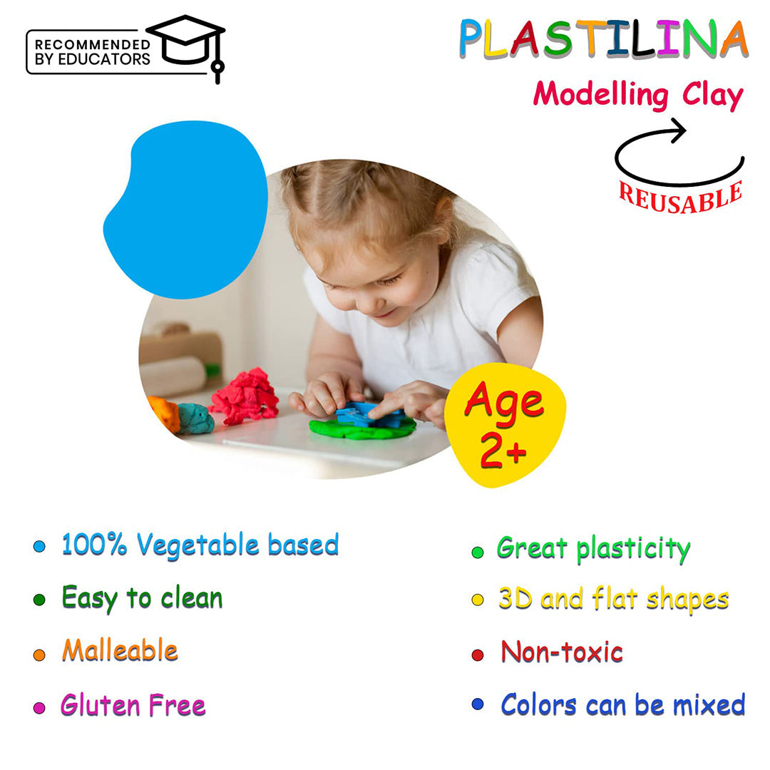 Jovi Plastilina Flesh Non-Drying Modelling Clay for Art & Craft Pack of 6 Bars - 50gms Each Non-Toxic Gluten Free Fine Motor Skills, Moulding, Pottery Sculpting Project Work with Dough