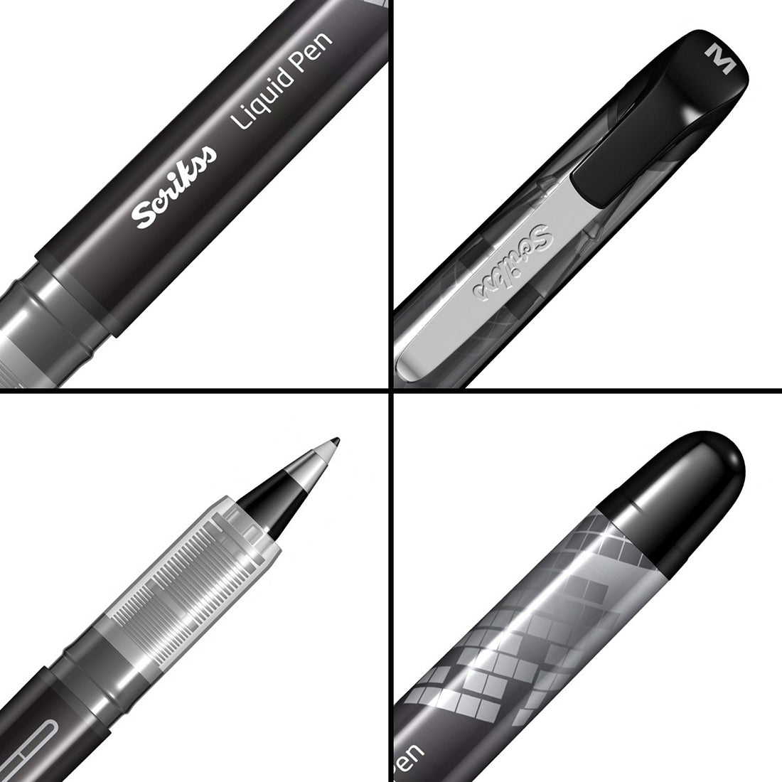 Scrikss Office 0.5 mm Liquid Ink Pen - Chrome Plated Tip & Controlled Ink Flow Adjustment System - LP68 Black Set of 3