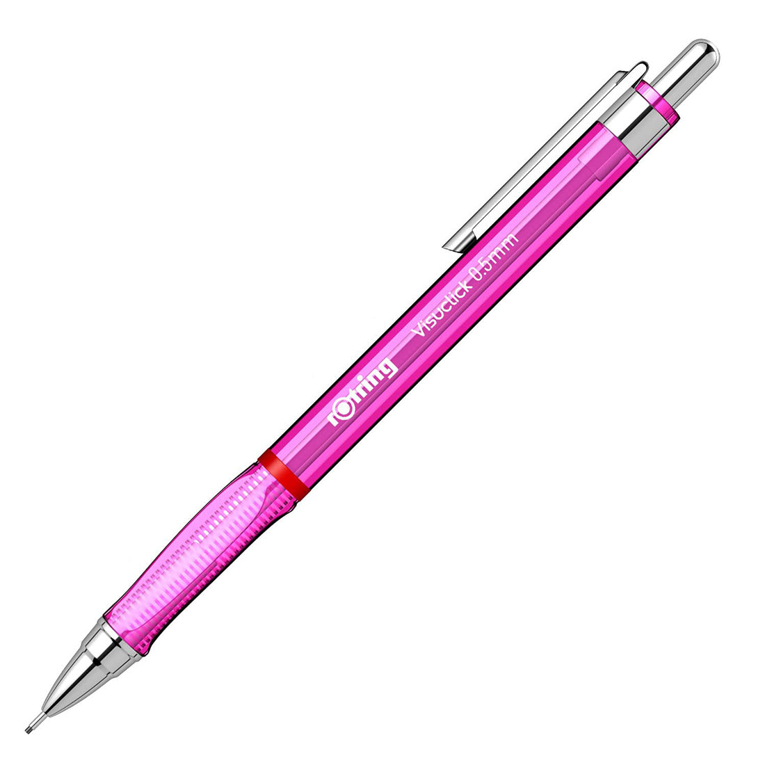 Rotring 0.5mm Mechanical Clutch lead Pen Pencil Set Pack of 2 Pink Transparent ABS Body Light Weight Click Mechanism Visuclick Series Triangular Ergonomic Grip