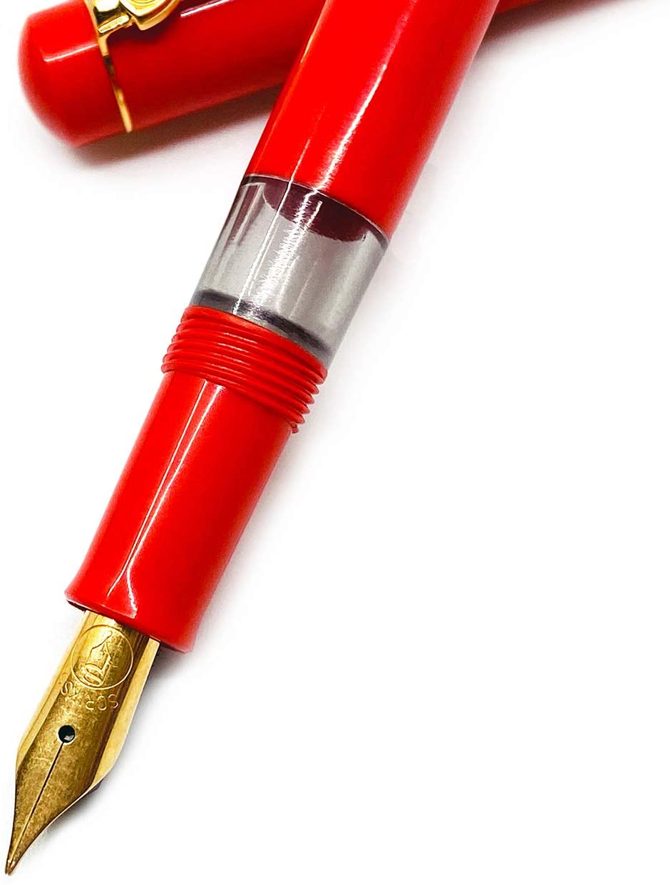 Scrikss | 419 Legendary | Fountain Ink Pen | Medium Nib |Gold Plated | Glossy Red Barrel