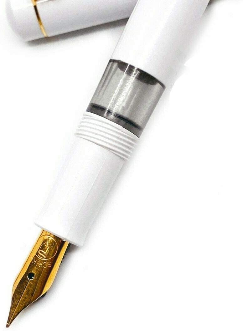 Scrikss | 419 Legendary | Fountain Ink Pen | Medium Nib | Gold Plated | Glossy White Barrel