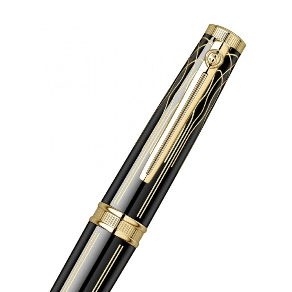 Scrikss Heritage 23k Gold Plated Engraved Design Rollerball Pen | Glossy Black