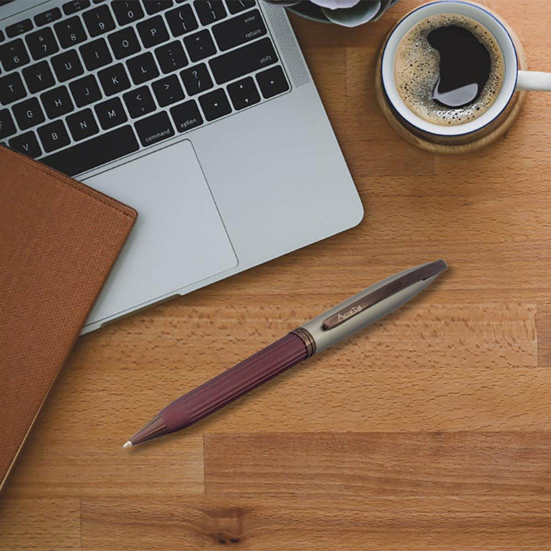 Acuity Ball Point Pen - Metal Body with Coffee Pink Matte Finish and Bronze Finish Accessories - It Comes in a Pen Pouch - Ink Colour Blue - 30002