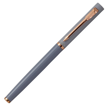 Acuity Roller Ball Point Pen - Smooth Dual Tone Gray Metal Body with Rose Gold Accessories - It Comes in a Pouch - 30006