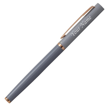 Acuity Roller Ball Point Pen - Smooth Dual Tone Gray Metal Body with Rose Gold Accessories - It Comes in a Pouch - 30006