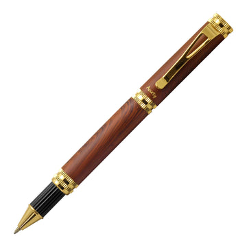 Acuity Roller Ball Point Pen - Smooth Metal Body with Wooden Look Finish and Gold Accessories - It Comes in a Pouch - 30009