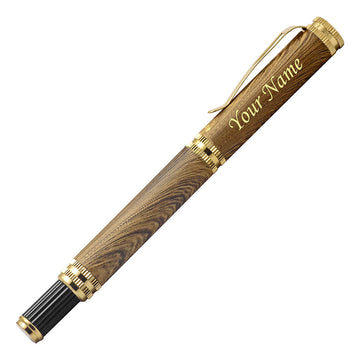 Acuity Wooden Look Roller Ball Point Pen - Smooth Metal Body & Gold Accessories - It Comes in a Pouch - 30009 Light Brown