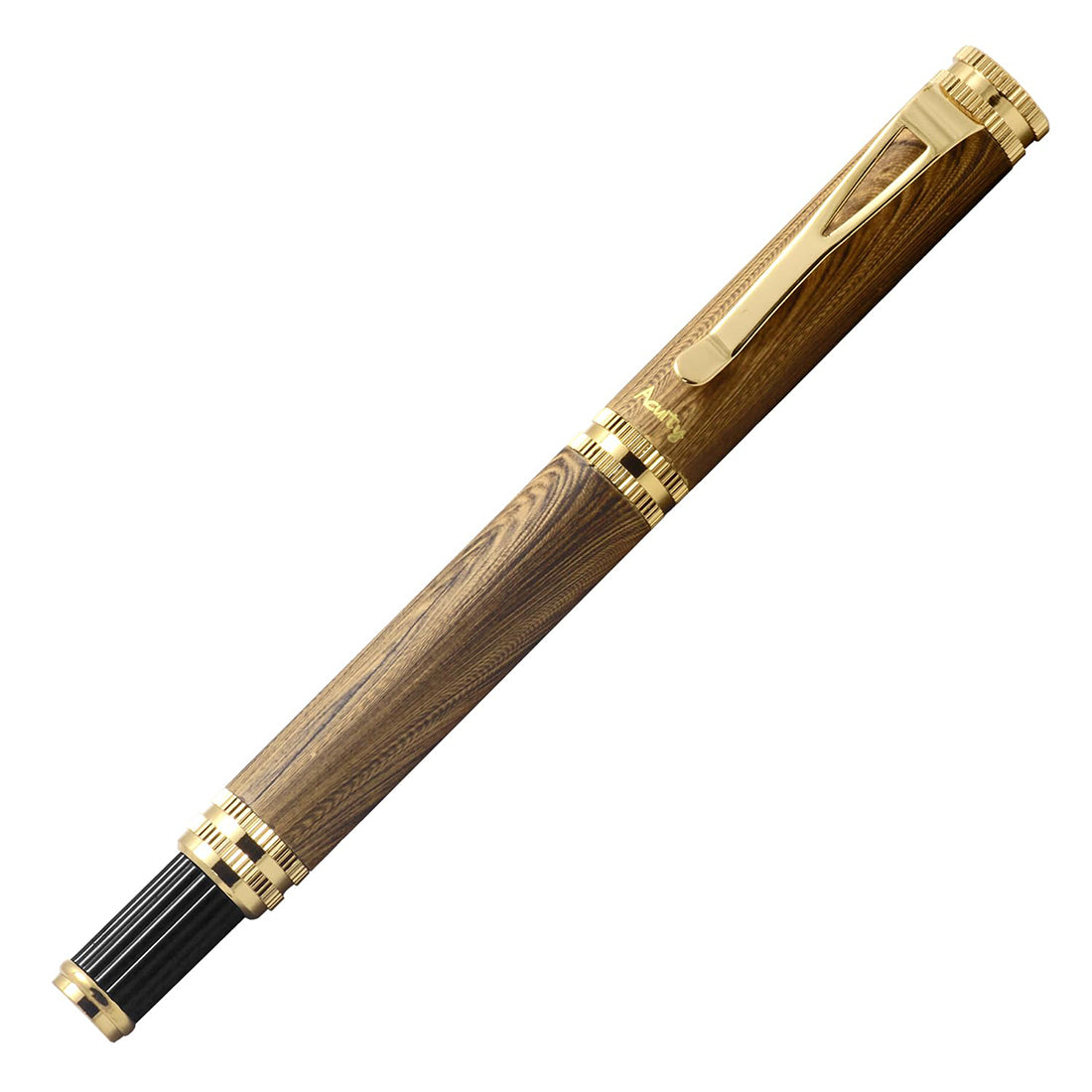 Acuity Wooden Look Roller Ball Point Pen - Smooth Metal Body & Gold Accessories - It Comes in a Pouch - 30009 Light Brown