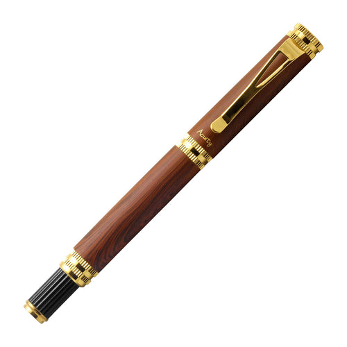 Acuity Roller Ball Point Pen - Smooth Metal Body with Wooden Look Finish and Gold Accessories - It Comes in a Pouch - 30009