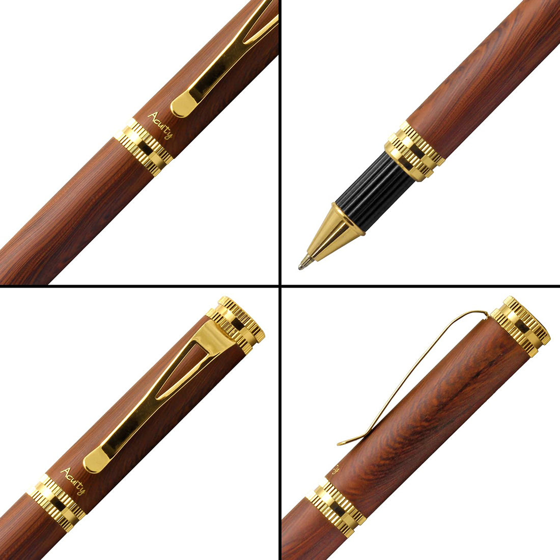 Acuity Wooden Look Roller Ball Point Pen - Smooth Metal Body & Gold Accessories - It Comes in a Pouch - 30009 Light Brown