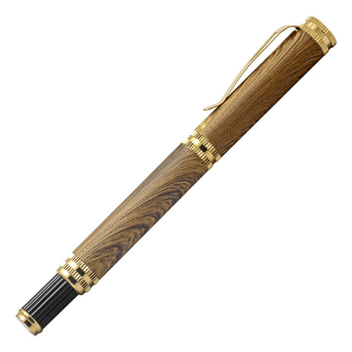 Acuity Wooden Look Roller Ball Point Pen - Smooth Metal Body & Gold Accessories - It Comes in a Pouch - 30009 Light Brown