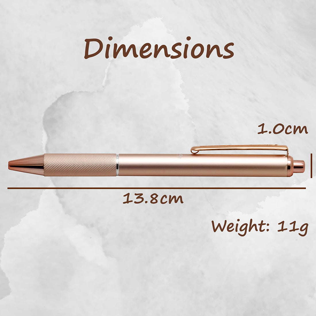 Acuity Ball Point Pen - Light Weight Metal Body with Glossy Rose Gold Finish, Checkered Grip and Glossy Rose Gold Accessories - It Comes in a Pouch - 30011