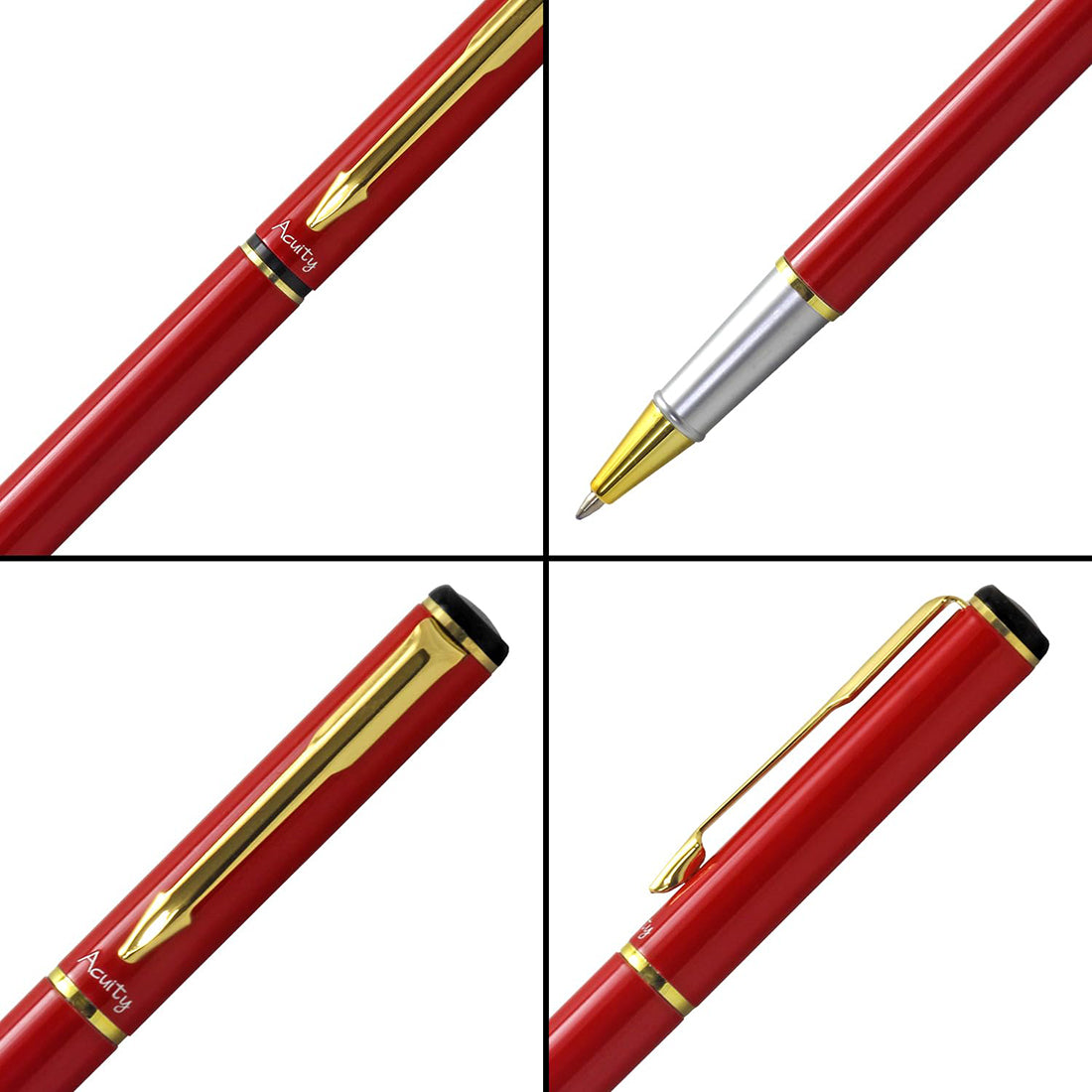 Acuity Roller Gel Pen - Glossy Red Metal Body with Gold Accessories - It Comes in a Pouch - 30020