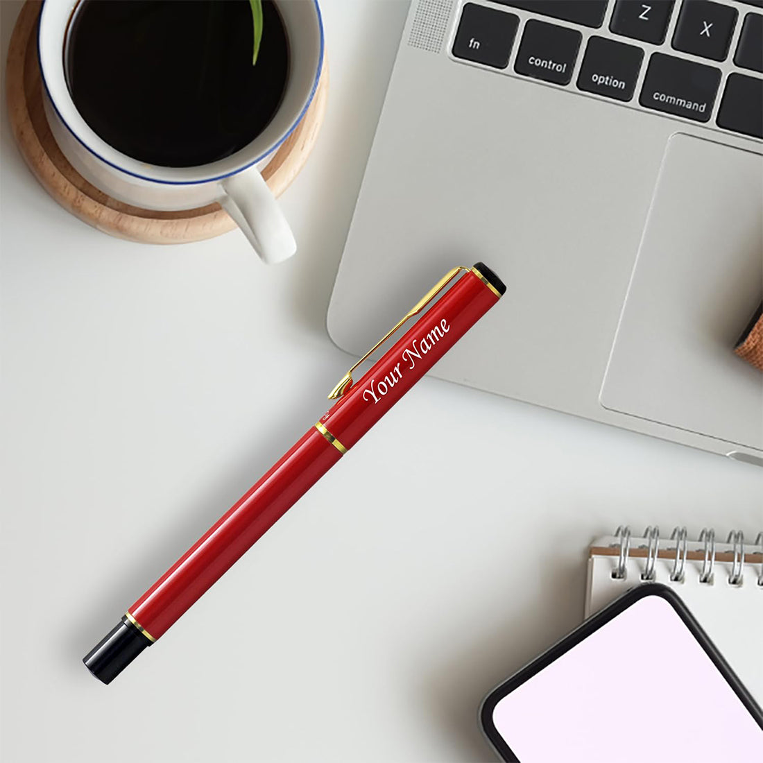 Acuity Roller Gel Pen - Glossy Red Metal Body with Gold Accessories - It Comes in a Pouch - 30020