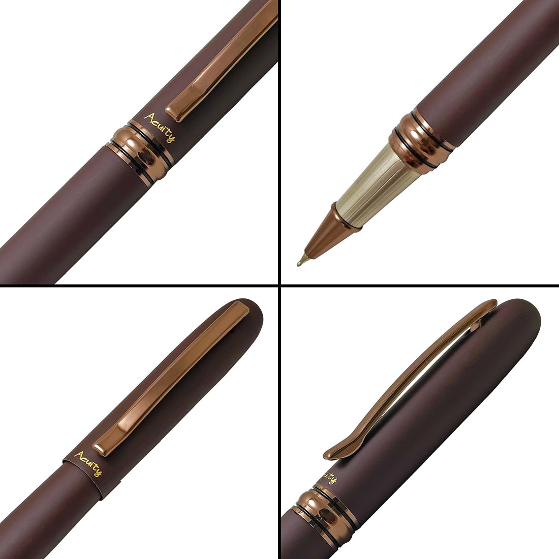 Acuity Coffee-Scented Blue Ink Ball Point Pen | Dark Brown Matte Finish Metal Body with Glossy Clip | Coffee Fragrance Smell Ink | Perfect for Personal Use & Gift Idea | It Comes in a Pouch | 30027