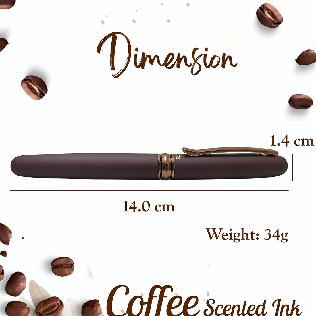 Acuity Coffee-Scented Blue Ink Ball Point Pen | Dark Brown Matte Finish Metal Body with Glossy Clip | Coffee Fragrance Smell Ink | Perfect for Personal Use & Gift Idea | It Comes in a Pouch | 30027