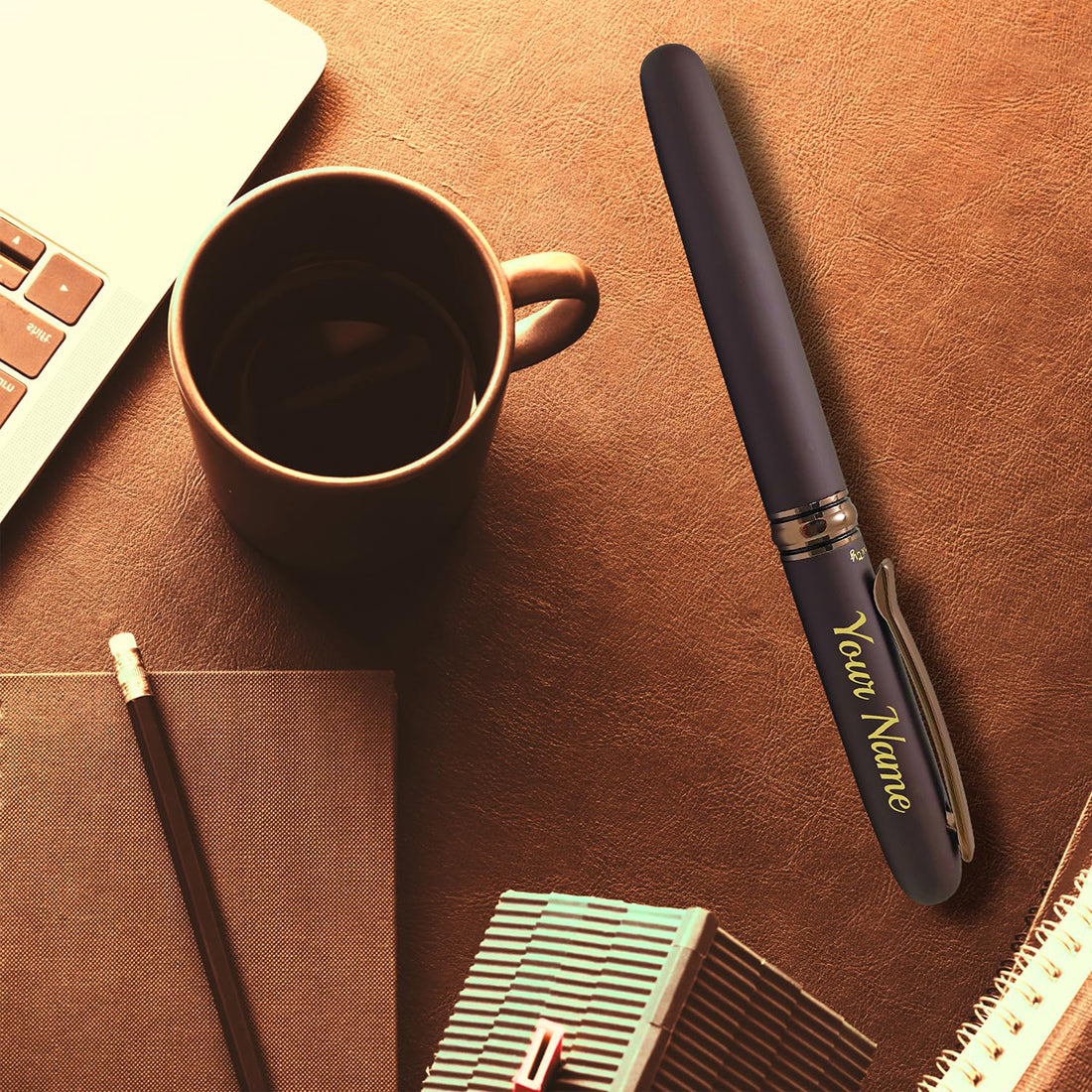 Acuity Coffee-Scented Blue Ink Ball Point Pen | Dark Brown Matte Finish Metal Body with Glossy Clip | Coffee Fragrance Smell Ink | Perfect for Personal Use & Gift Idea | It Comes in a Pouch | 30027