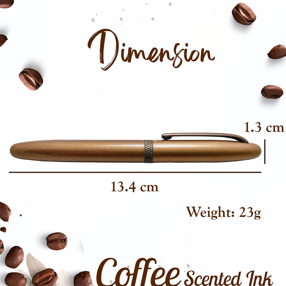Acuity Coffee-Scented Blue Ink Ball Point Pen | Brown Shiny Finish Metal Body with Glossy Clip | Coffee Fragrance Smell Ink | Perfect for Personal Use & Gift Idea | It Comes in a Pouch | 30029