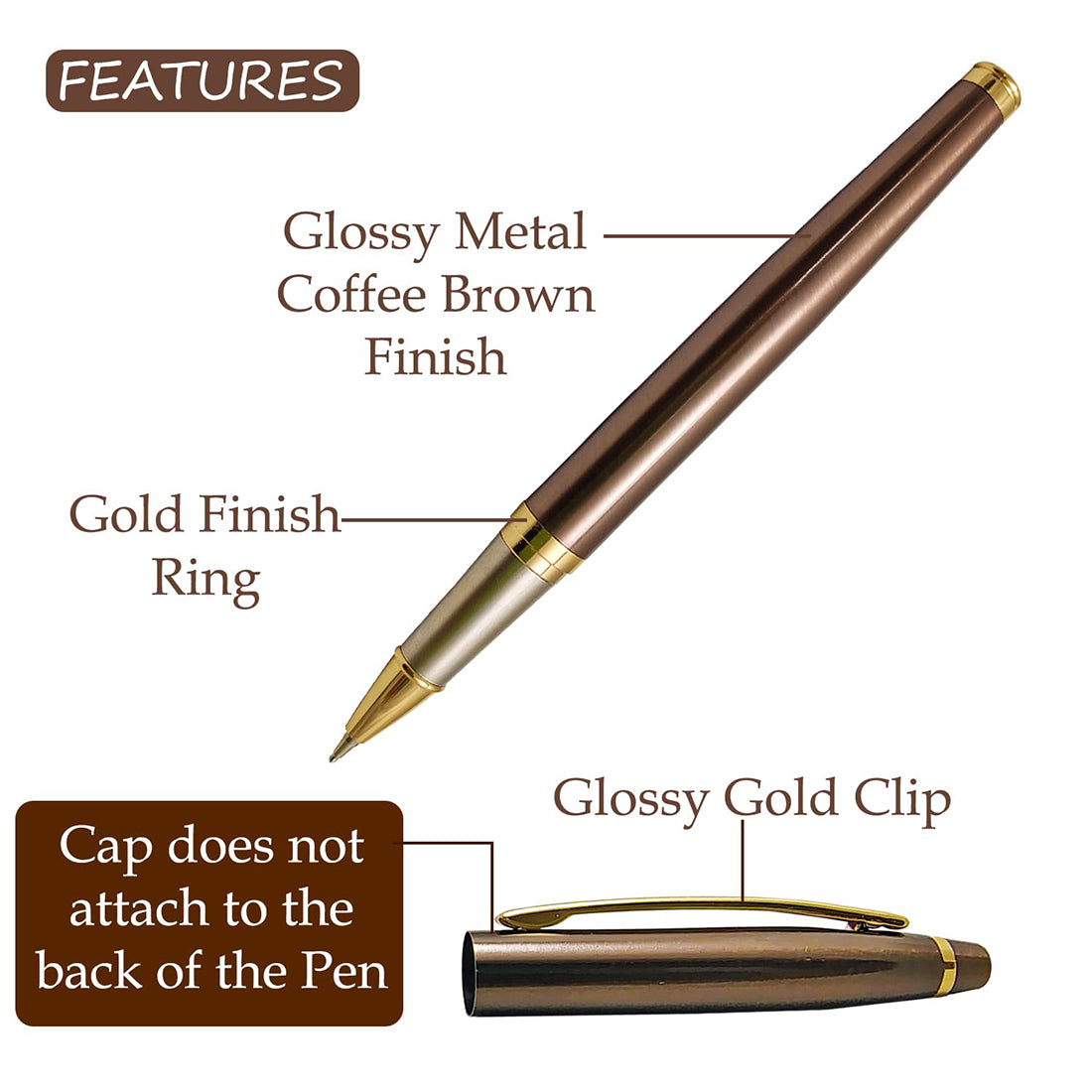 Acuity Coffee-Scented Blue Ink Ball Point Pen | Brown Glossy Finish Metal Body with Gold Finish Clip | Coffee Fragrance Smell Ink | Perfect for Personal Use & Gift Idea | It Comes in a Pouch | 30036
