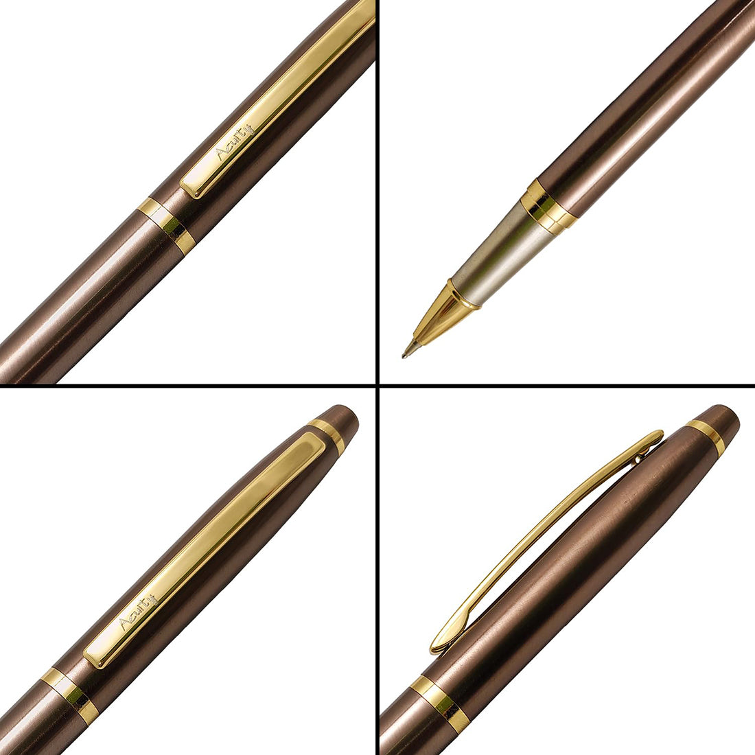 Acuity Coffee-Scented Blue Ink Ball Point Pen | Brown Glossy Finish Metal Body with Gold Finish Clip | Coffee Fragrance Smell Ink | Perfect for Personal Use & Gift Idea | It Comes in a Pouch | 30036