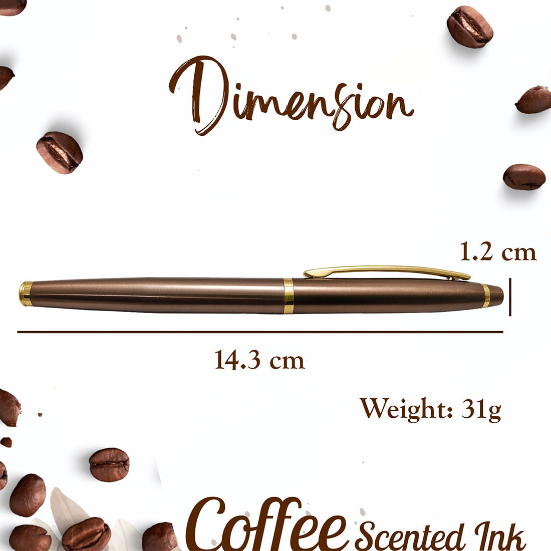 Acuity Coffee-Scented Blue Ink Ball Point Pen | Brown Glossy Finish Metal Body with Gold Finish Clip | Coffee Fragrance Smell Ink | Perfect for Personal Use & Gift Idea | It Comes in a Pouch | 30036