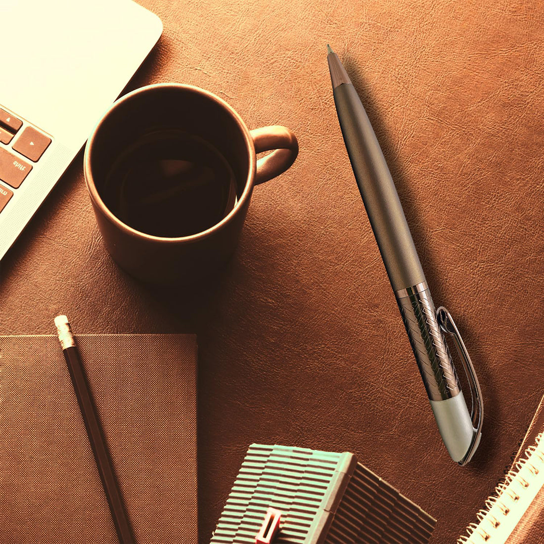 Acuity Coffee-Scented Blue Ink Ball Point Pen | Dark Brown Finish Metal Body with Glossy Clip | Coffee Fragrance Smell Ink | Perfect for Personal Use & Gift Idea | It Comes in a Pouch | 30045