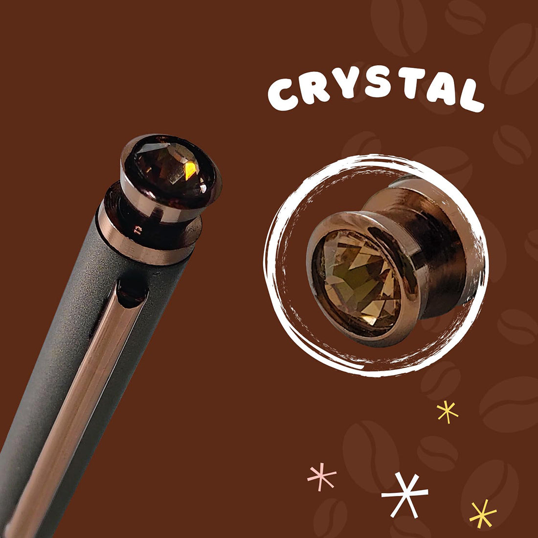 Acuity Coffee-Scented Blue Ink Ball Point Pen | Dark Brown Finish Metal Body with Glossy Clip & Crystal on Top | Coffee Fragrance Smell Ink | It Comes in a Pouch | 30047