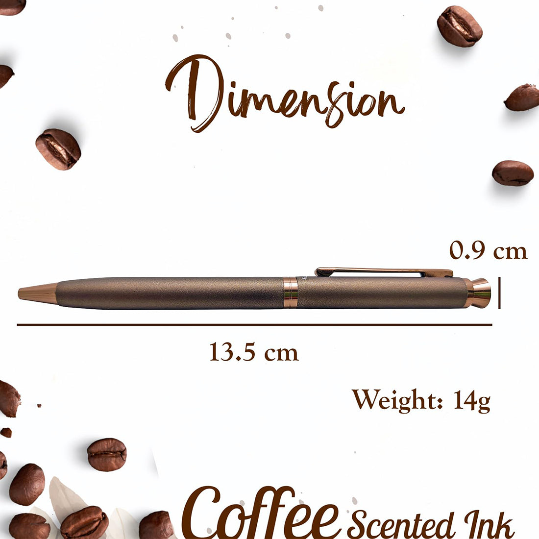 Acuity Coffee-Scented Blue Ink Ball Point Pen | Dark Brown Finish Metal Body with Glossy Clip & Crystal on Top | Coffee Fragrance Smell Ink | It Comes in a Pouch | 30047