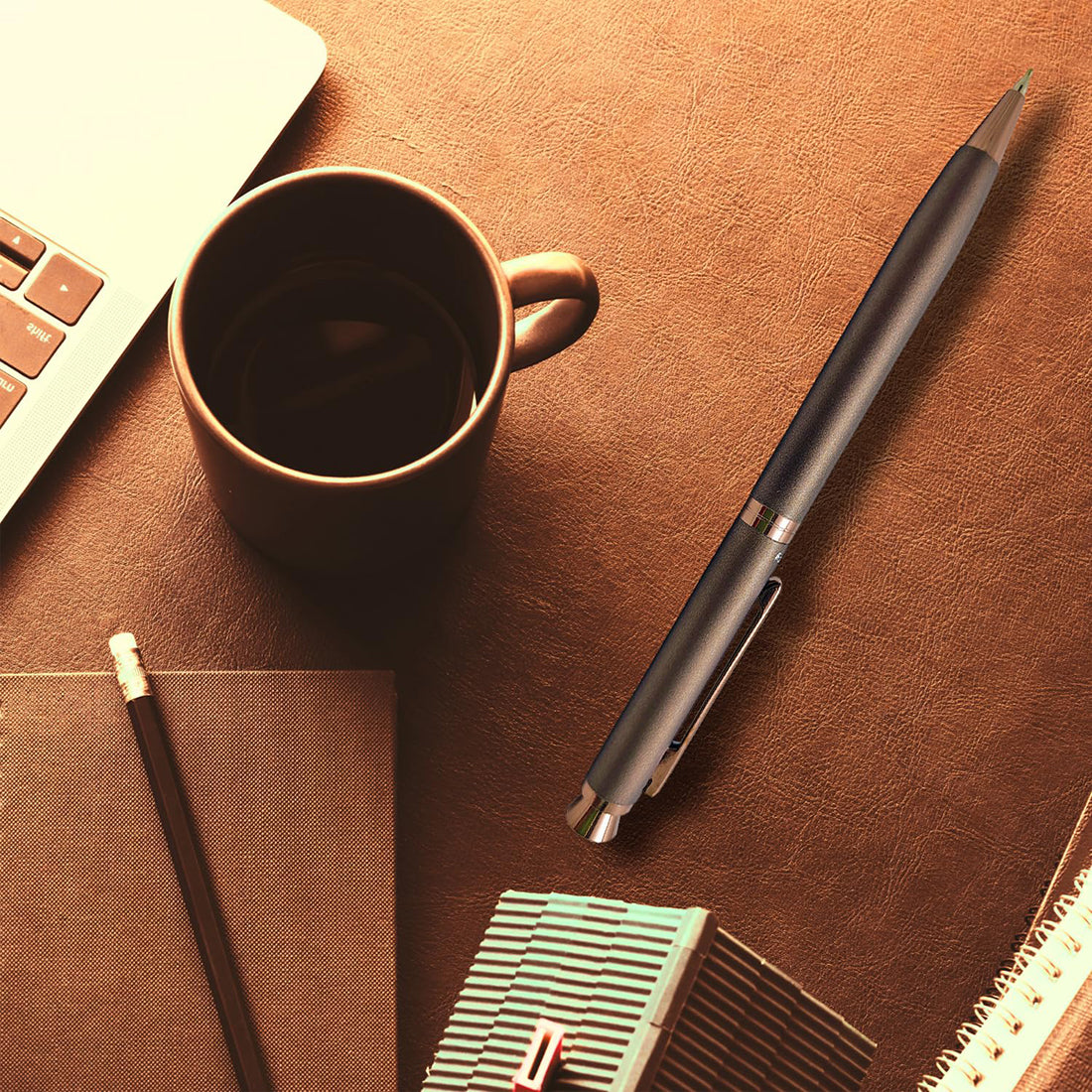 Acuity Coffee-Scented Blue Ink Ball Point Pen | Dark Brown Finish Metal Body with Glossy Clip & Crystal on Top | Coffee Fragrance Smell Ink | It Comes in a Pouch | 30047