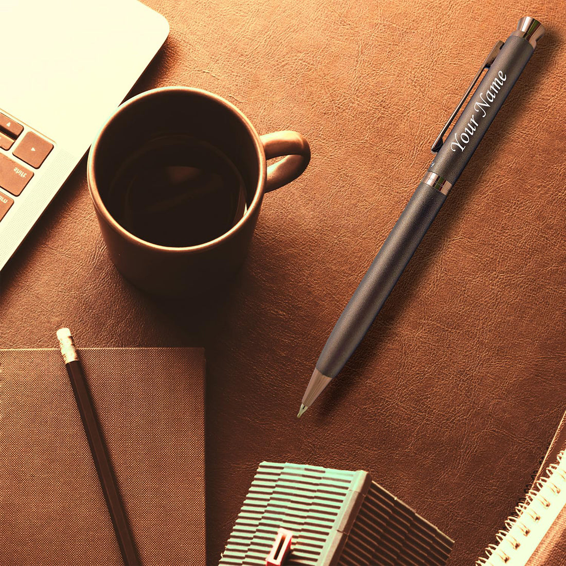 Acuity Coffee-Scented Blue Ink Ball Point Pen | Dark Brown Finish Metal Body with Glossy Clip & Crystal on Top | Coffee Fragrance Smell Ink | It Comes in a Pouch | 30047