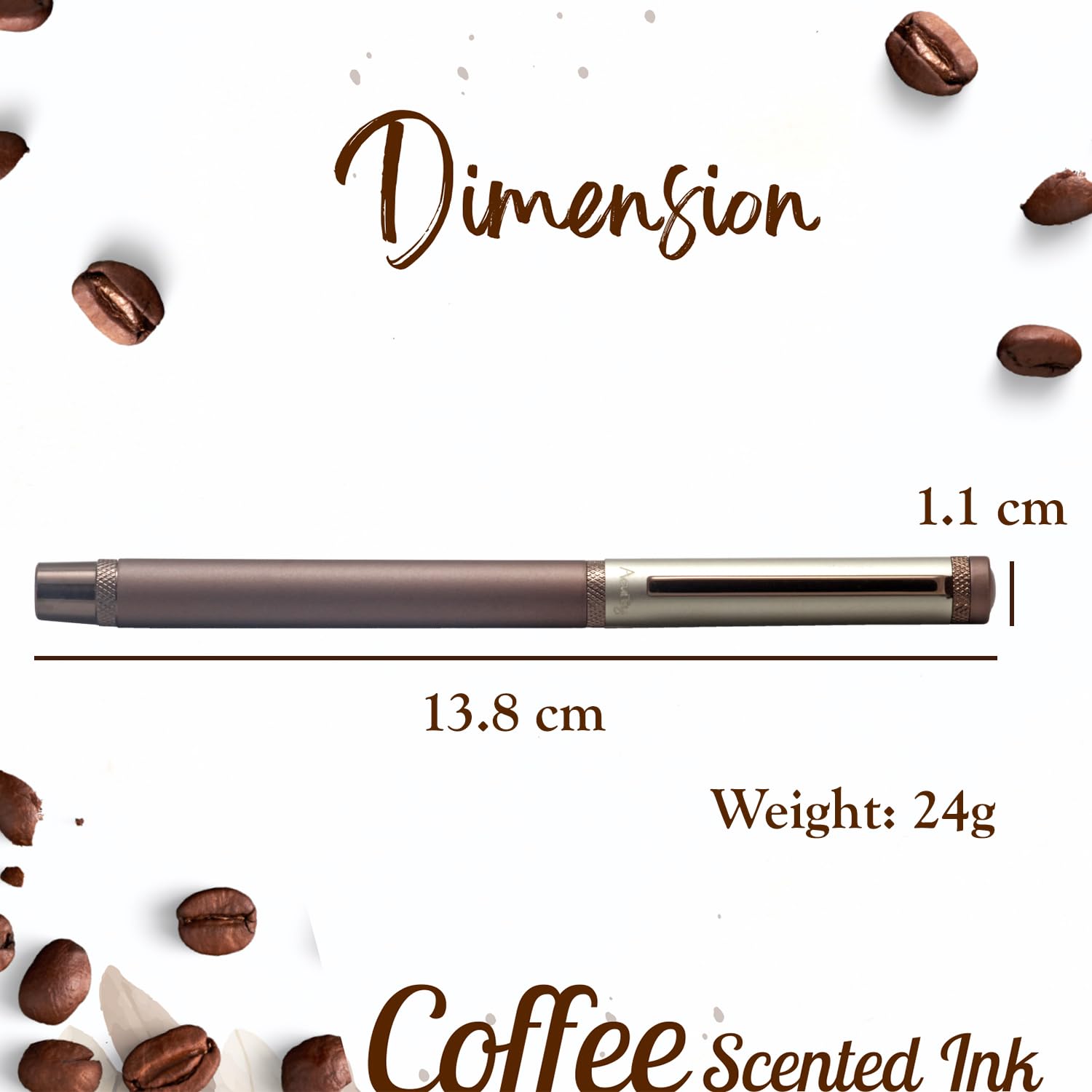 Acuity Coffee-Scented Blue Ink Ball Point Pen | Metal Body with Dual Colour Finish | Coffee Fragrance Smell Ink | For Personal Use & Gifting | It Comes in a Pouch | 30049