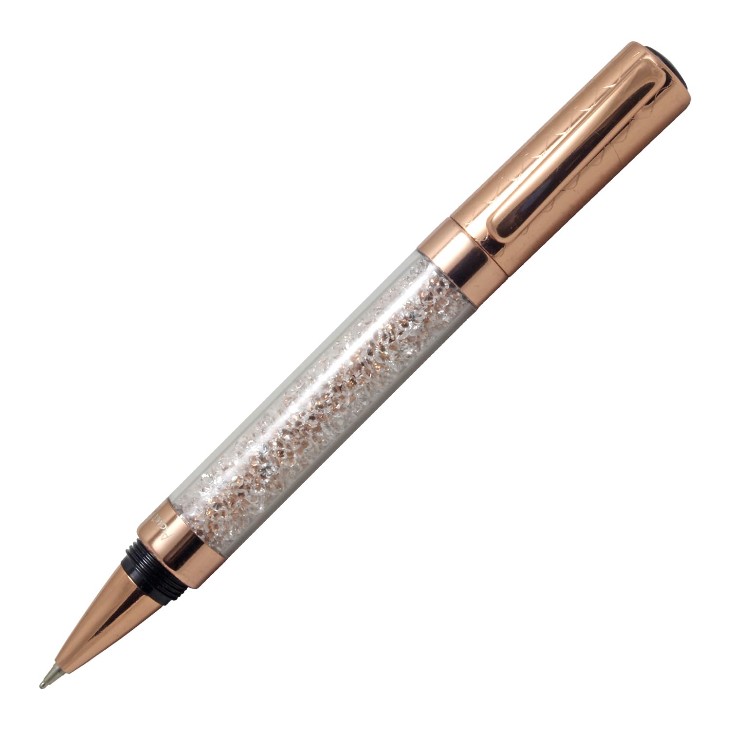 Acuity Rose Gold Crystal Ballpoint Pen - Metal Body with Sparkling Crystal Fill | Twist Cap Opening | Ink Colour Blue | It Comes in a Pouch | 30051