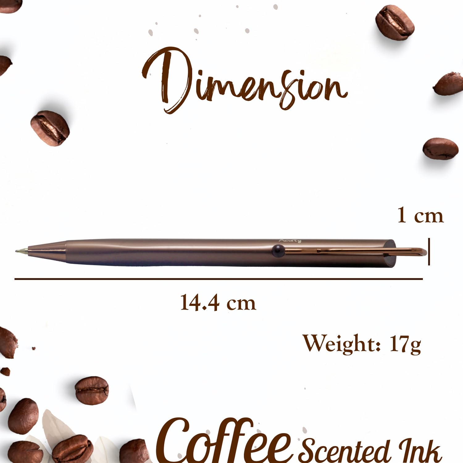 Acuity Coffee-Scented Blue Ink Ball Point Pen | Triangular Dark Brown Finish Metal Body with Zigzag Clip | Coffee Fragrance Smell Ink | For Personal Use & Gifting | It Comes in a Pouch | 30054