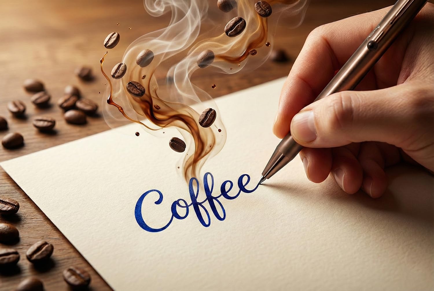 Acuity Coffee-Scented Blue Ink Ball Point Pen | Triangular Dark Brown Finish Metal Body with Zigzag Clip | Coffee Fragrance Smell Ink | For Personal Use & Gifting | It Comes in a Pouch | 30054