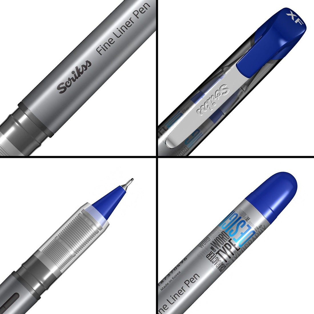 Scrikss Office 0.3 mm Fine Liner Pen - Fast Drying Water Based Ink, Chrome Plated Tip - FL68 Set of 3 (Blue)