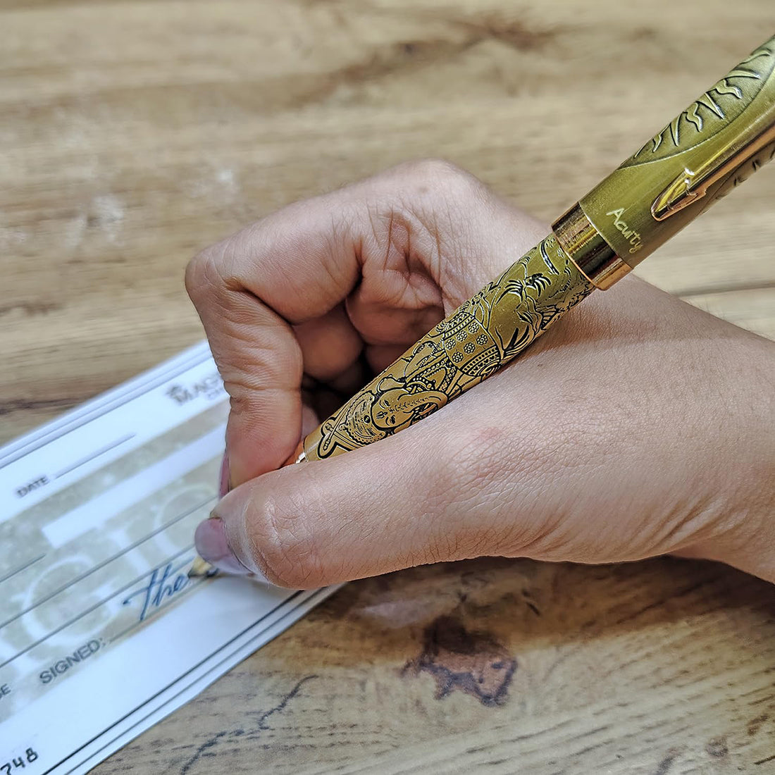 Acuity Roller Ball Point Pen Metal Body with Lord Ganesh And OM Image Engraved - Comes in a Pen Pouch - Ink Colour Blue - 20005
