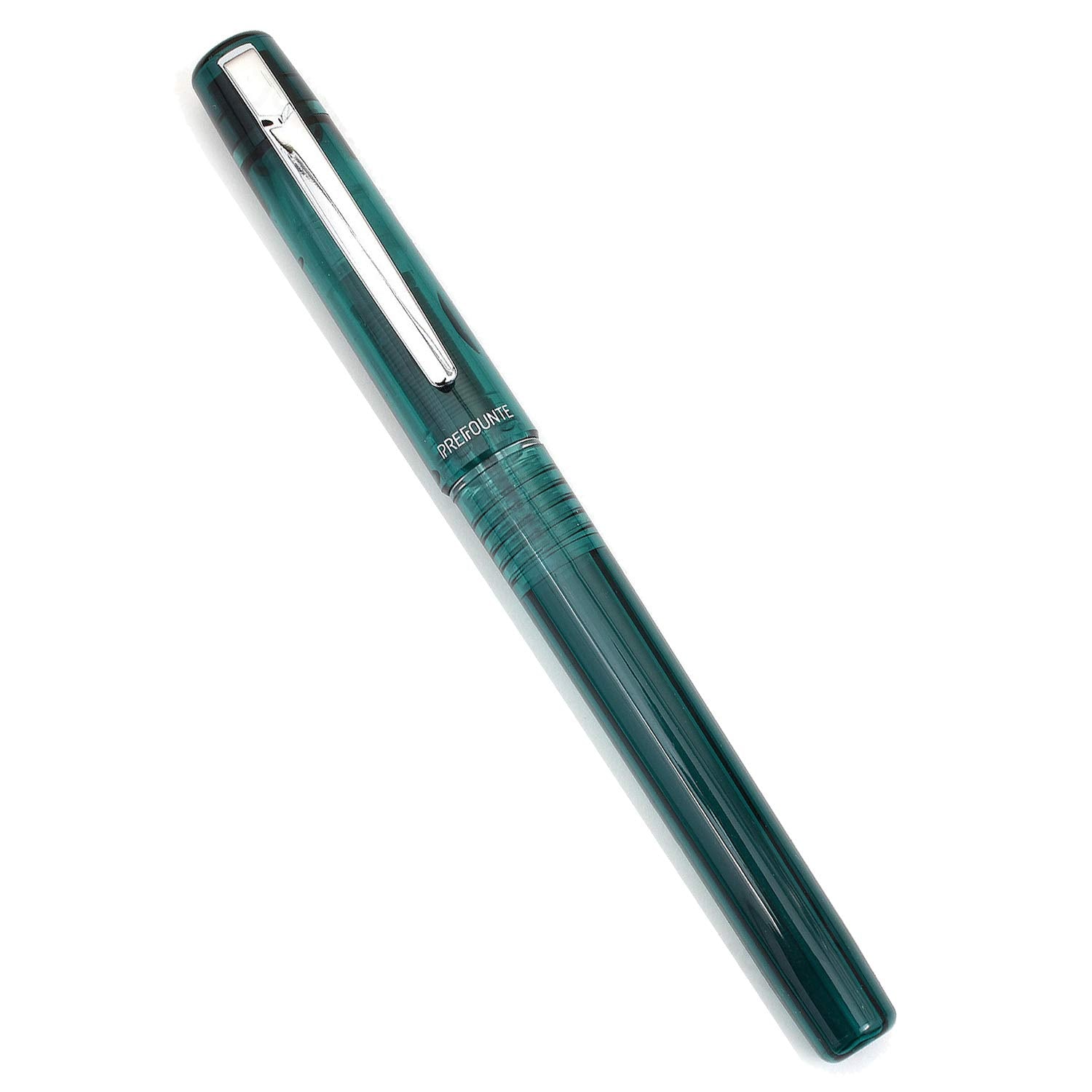 PLATINUM Prefounte Fountain Ink Pen with SS Medium Nib, Translucent Dark Emerald Green Barrel, Cap, Blue-Black Ink Cartridge Included, Slip & Seal Cap Design, Ideal For Adults Daily Use Beginners