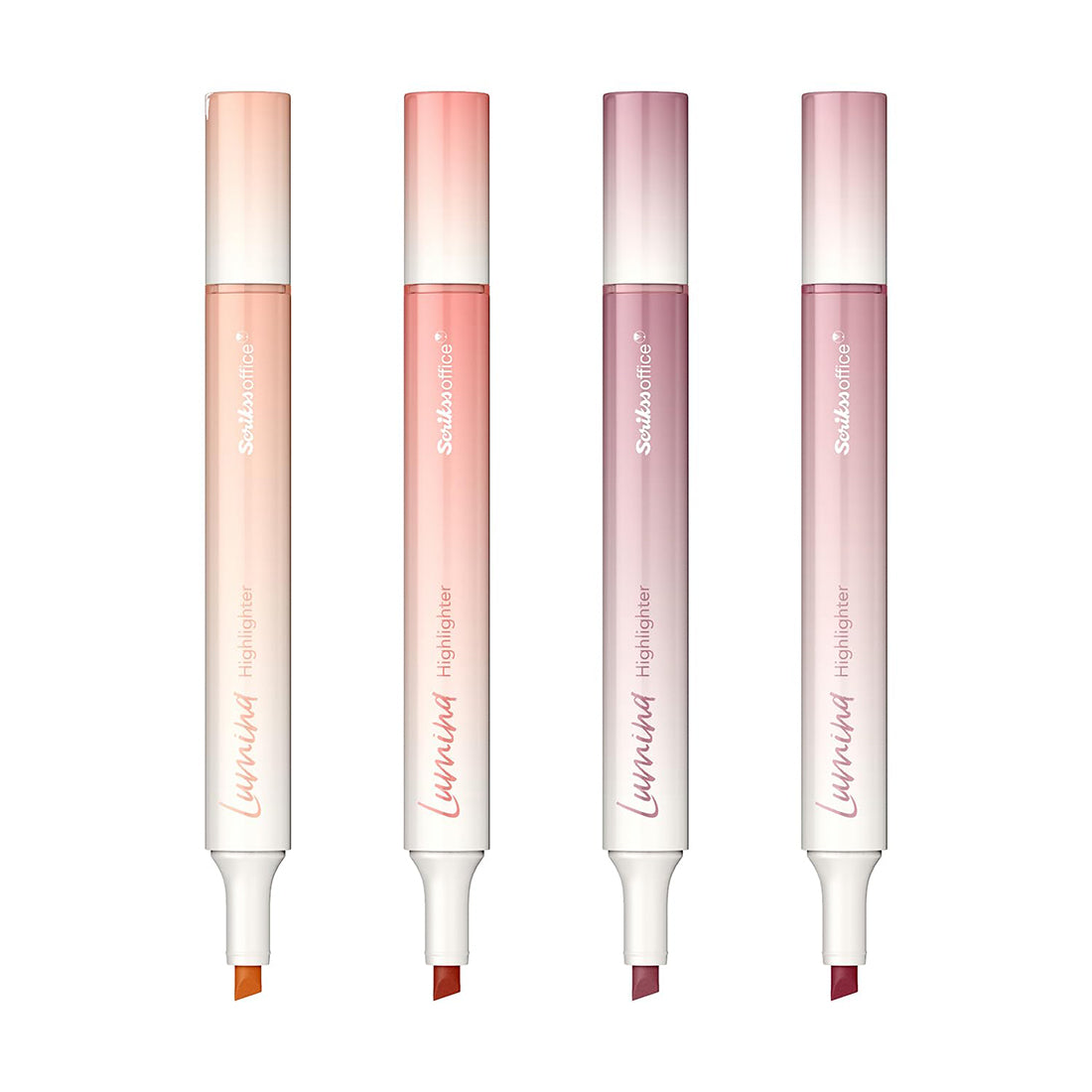 Scrikss Lumina Highlighter Pen for Highlighting Calligraphy Journaling Note Taking | Lotus Pink Pastel Shades | Set of 4 | Chisel Tip | Quick-Drying Ink | Water-Based Ink