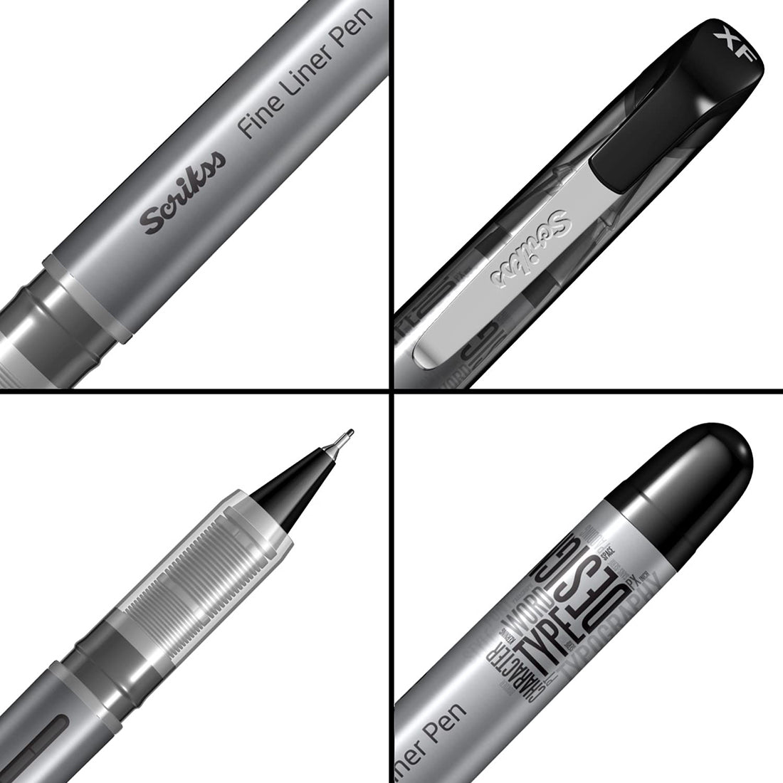 Scrikss Office 0.3 mm Fine Liner Pen - Fast Drying Water Based Ink, Chrome Plated Tip - FL68 Set of 3 (Black)