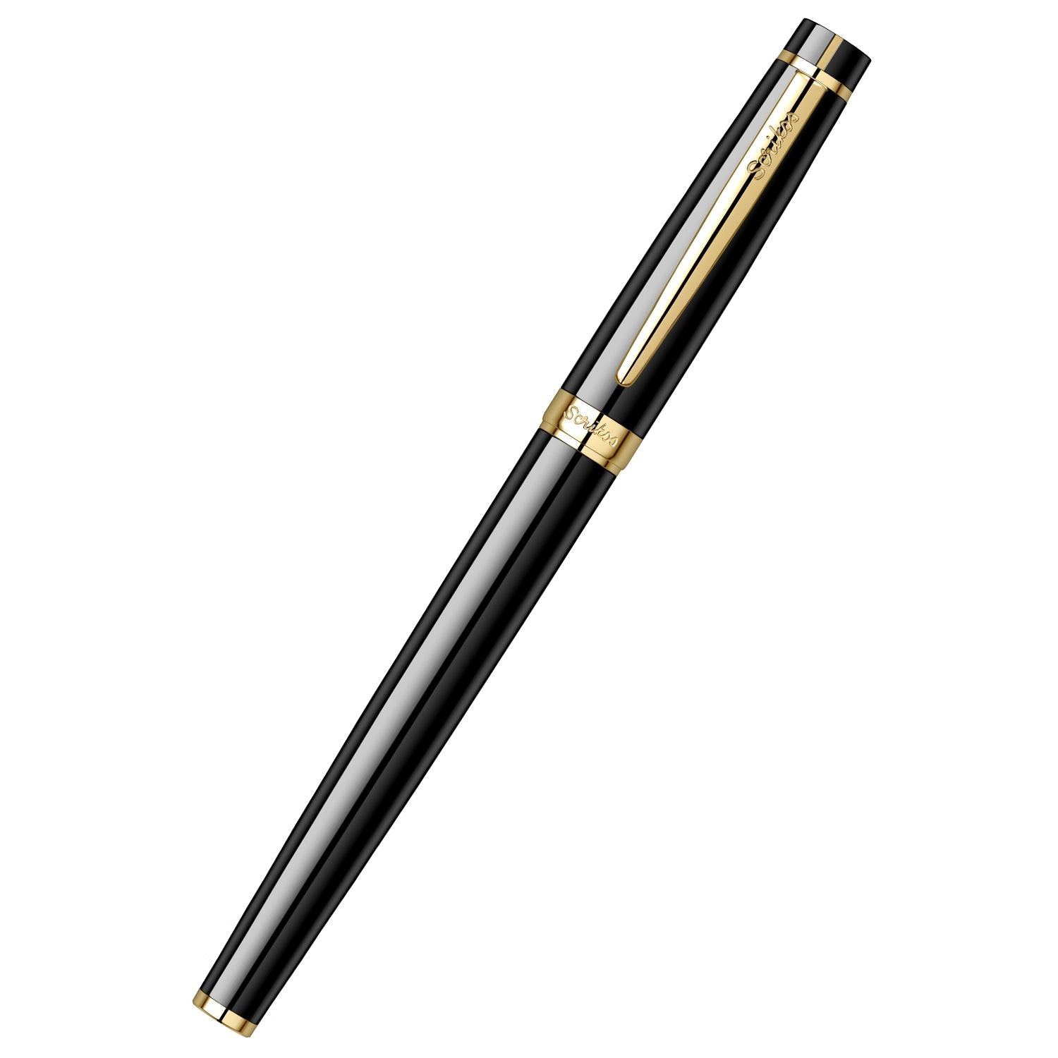 Scrikss | Honour 38 | Fountain Pen | Glossy Black | Medium Nib | 23k Gold Plated