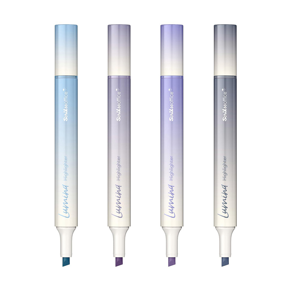 Scrikss Lumina Highlighter Pen for Highlighting Calligraphy Journaling Note Taking | Lilac Pastel Shades | Set of 4 | Chisel Tip | Quick-Drying Ink | Water-Based Ink