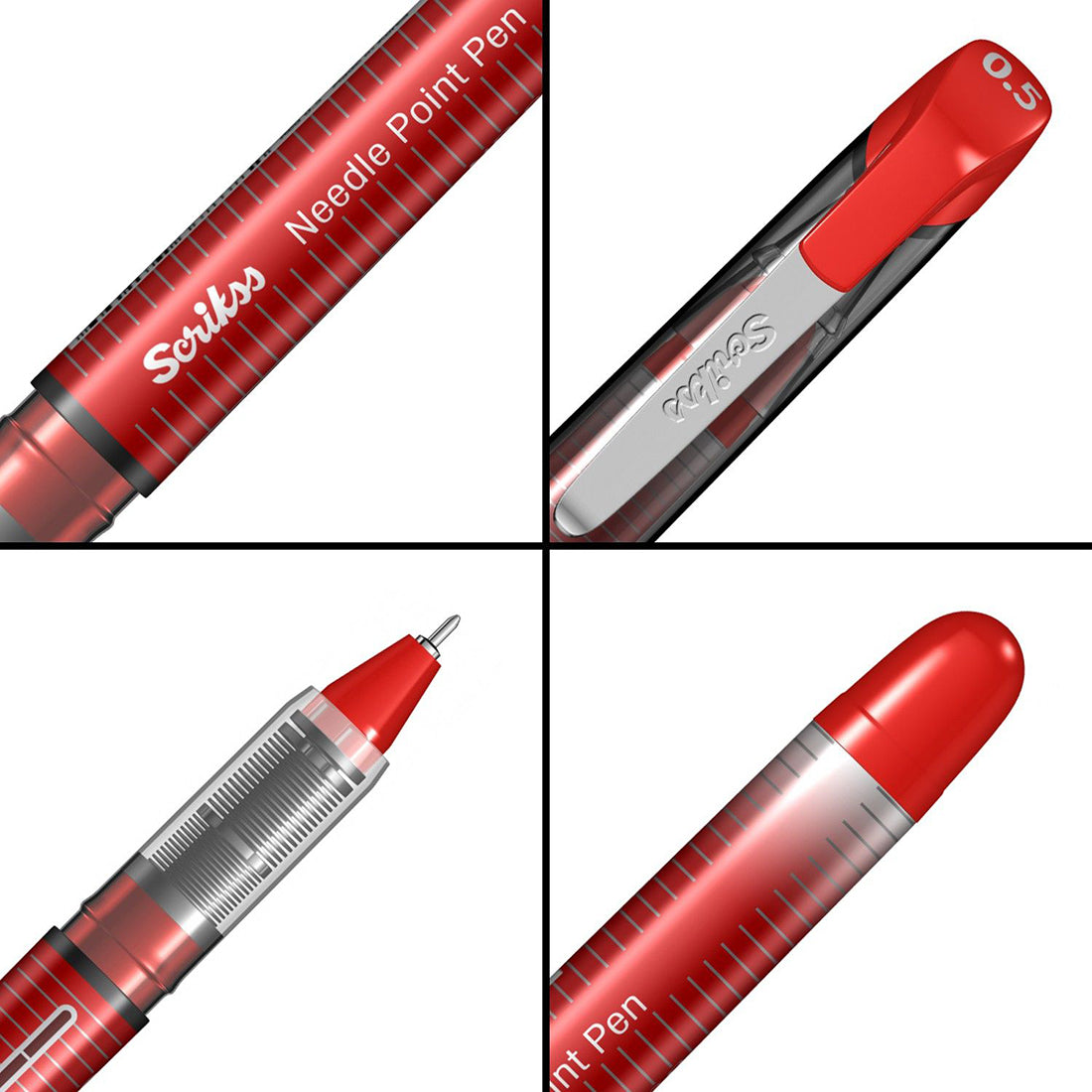 Scrikss Office 0.5 mm Needle Point Pen - Water Based Fast Drying Ink, Strength & Durable Micro Extruded Tip - 3 Pieces NP68 Set (Black, Blue,Red)