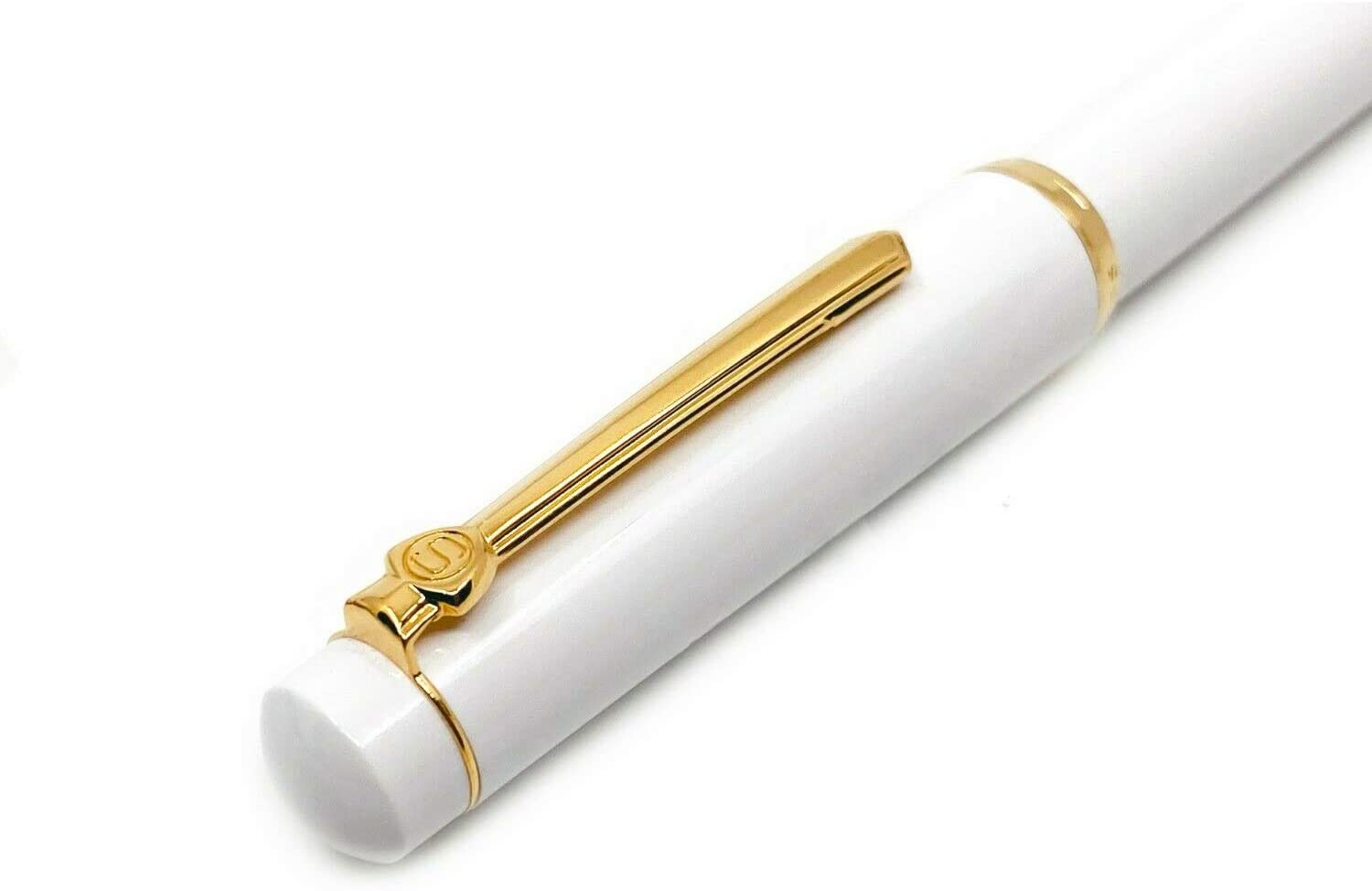 Scrikss | 419 Legendary | Fountain Ink Pen | Medium Nib | Gold Plated | Glossy White Barrel