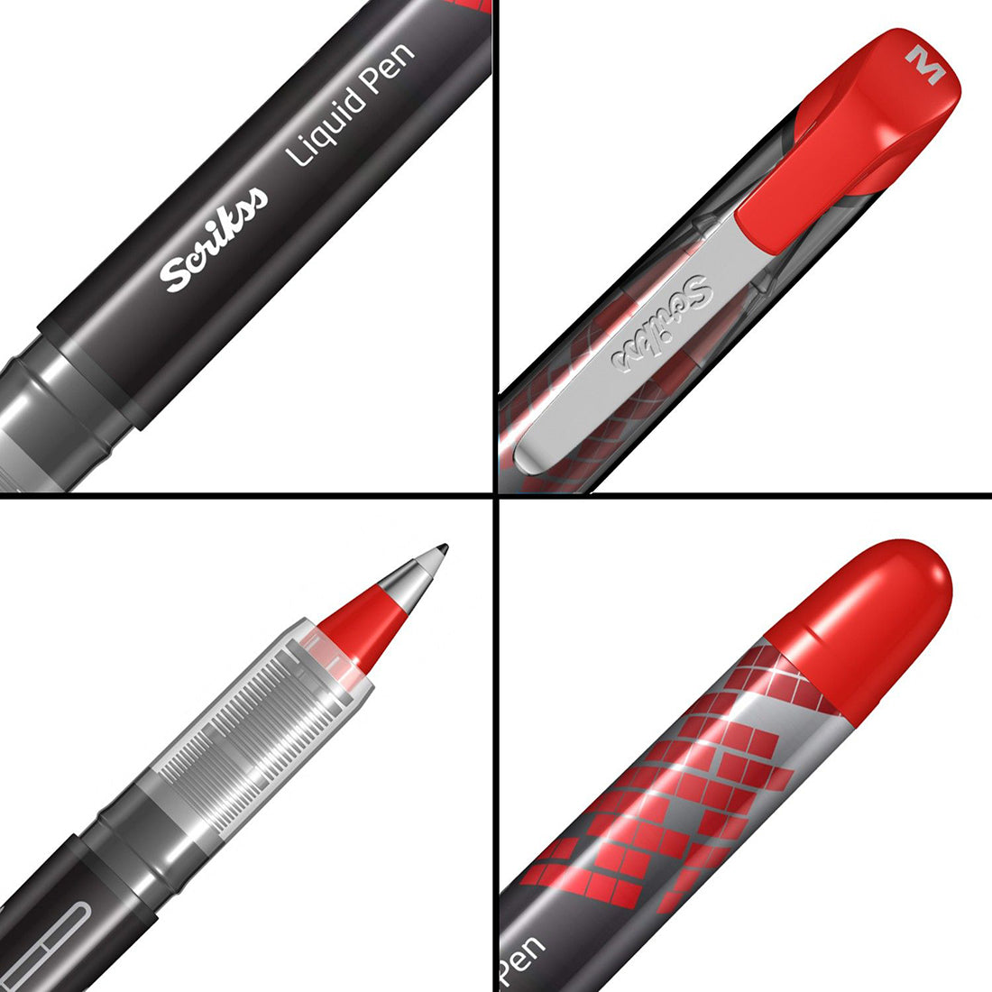 Scrikss Office 0.5 mm Liquid Ink Pen - Chrome Plated Tip & Controlled Ink Flow Adjustment System - LP68 Red Set of 3
