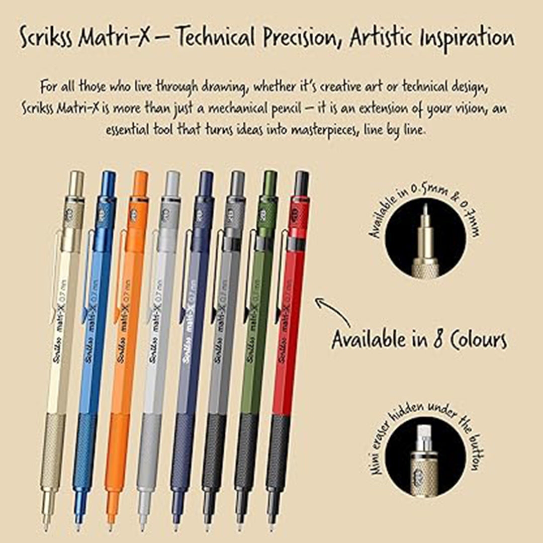 Scrikss | Matri-X | Mechanical Pencil | Metallic Gold-0.7mm