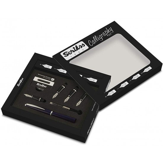 Scrikss | Calligraphy | Pen Set | Blue | Medium, 1.1mm, 1.5mm, 2.3mm Nib - penpencilink