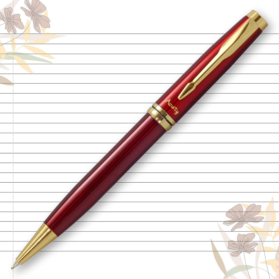 Acuity Ball Point Pen - Metal Body with Glossy Red Finish And Gold Clip - Comes with a Pen Pouch - Ink Colour Blue - 40006