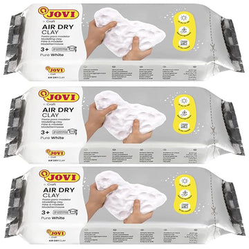 Jovi European Air-Dry Modeling Pure White Clay 3 Packets - Each Pack of 250 Grams for Sculpting Pottery Art & Craft Handicraft Educational Purpose Fine Motor Skills